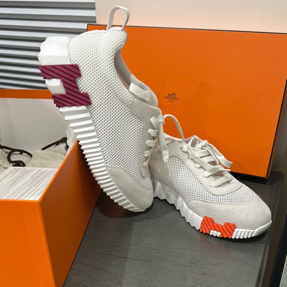 Hermes Cream and White Sneakers Modern Design lightly used